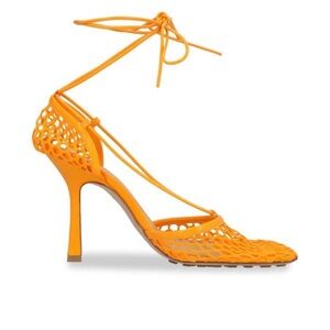 Orange Bottega Veneta Stretch Lace Up Heels.